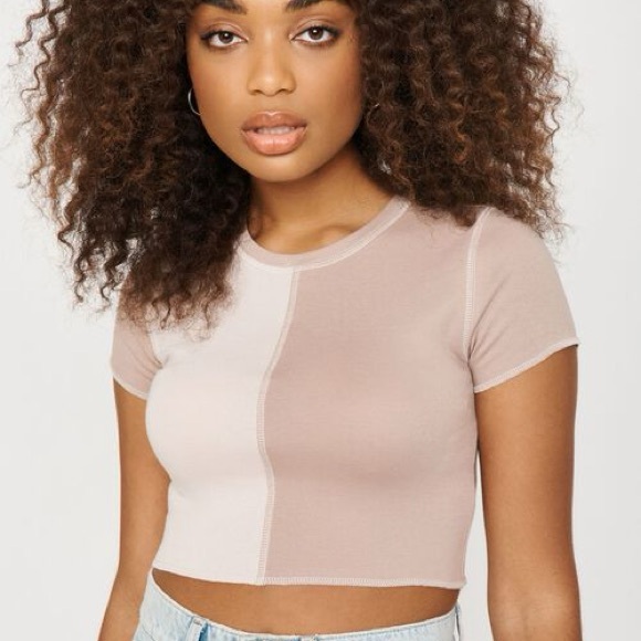 Garage Two Tone Cropped Tee - Tan Small - Picture 1 of 3